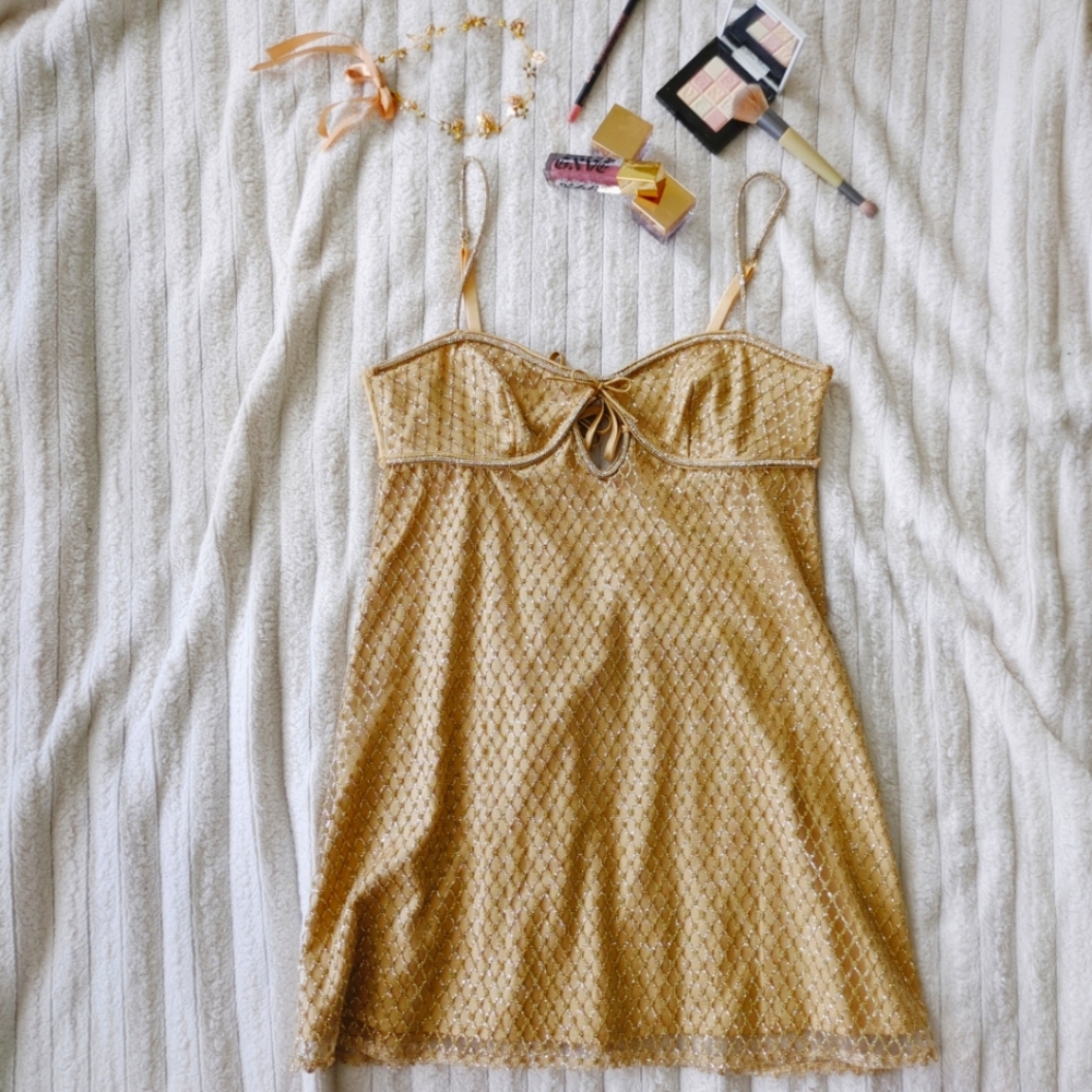 For Love and Lemons Gold Glitter Slip Dress **LIKE NEW** Condition Size Medium